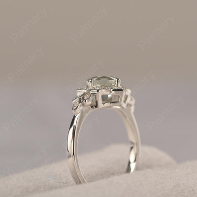 Dainty Round Cut Green Amethyst Wedding Rings - Palmary