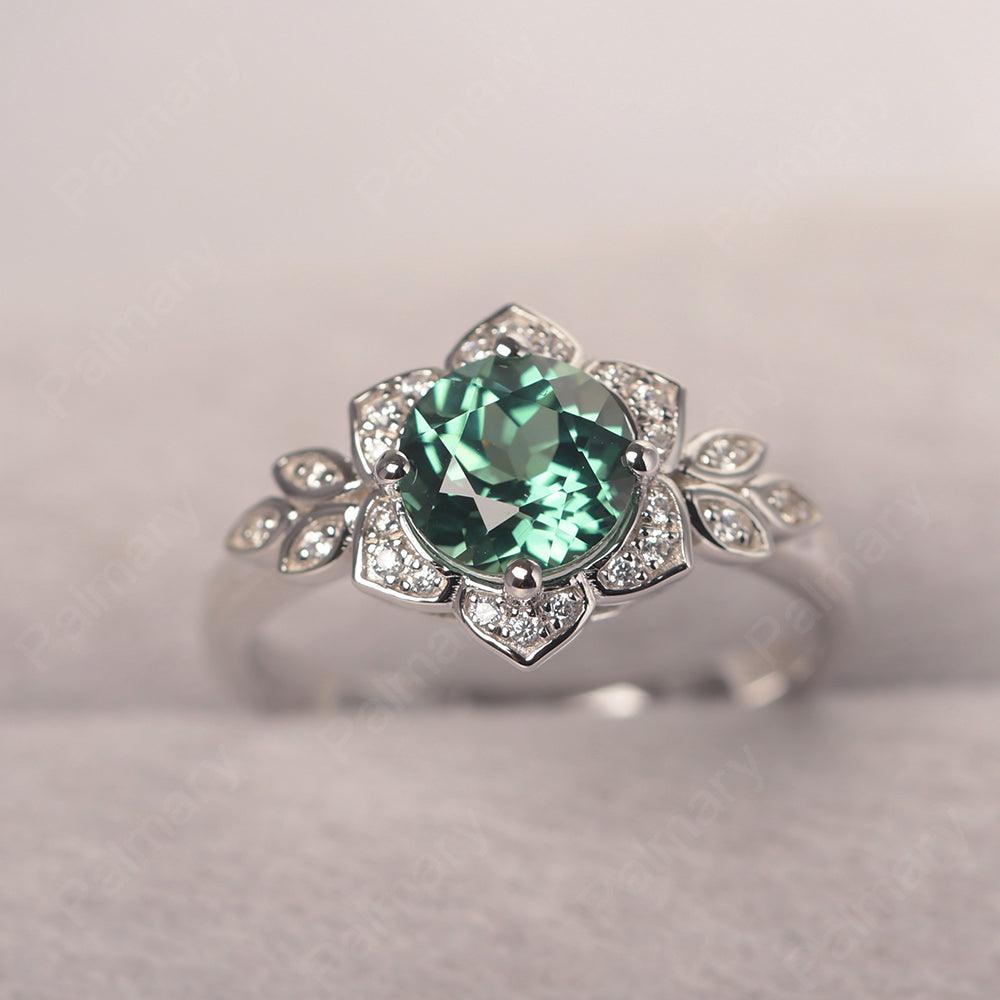 Dainty Round Cut Green Sapphire Wedding Rings - Palmary