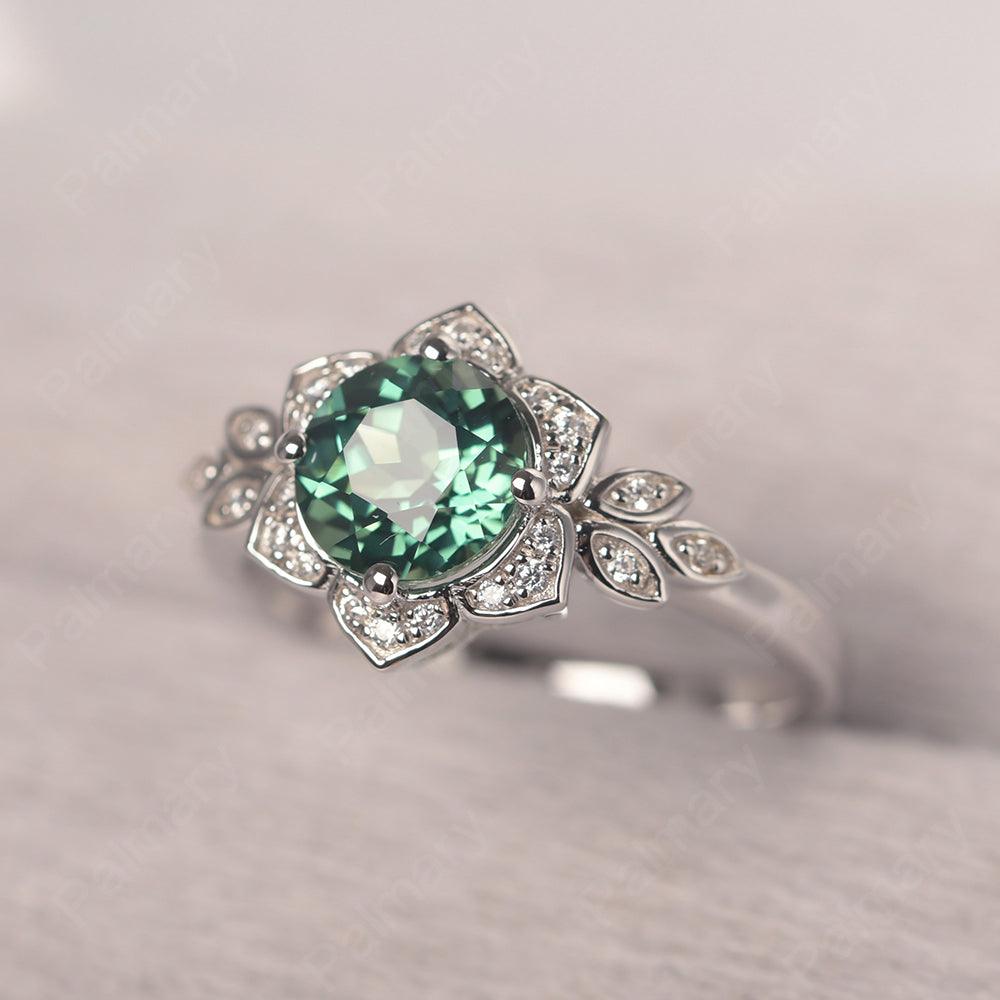 Dainty Round Cut Green Sapphire Wedding Rings - Palmary