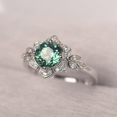 Dainty Round Cut Green Sapphire Wedding Rings - Palmary