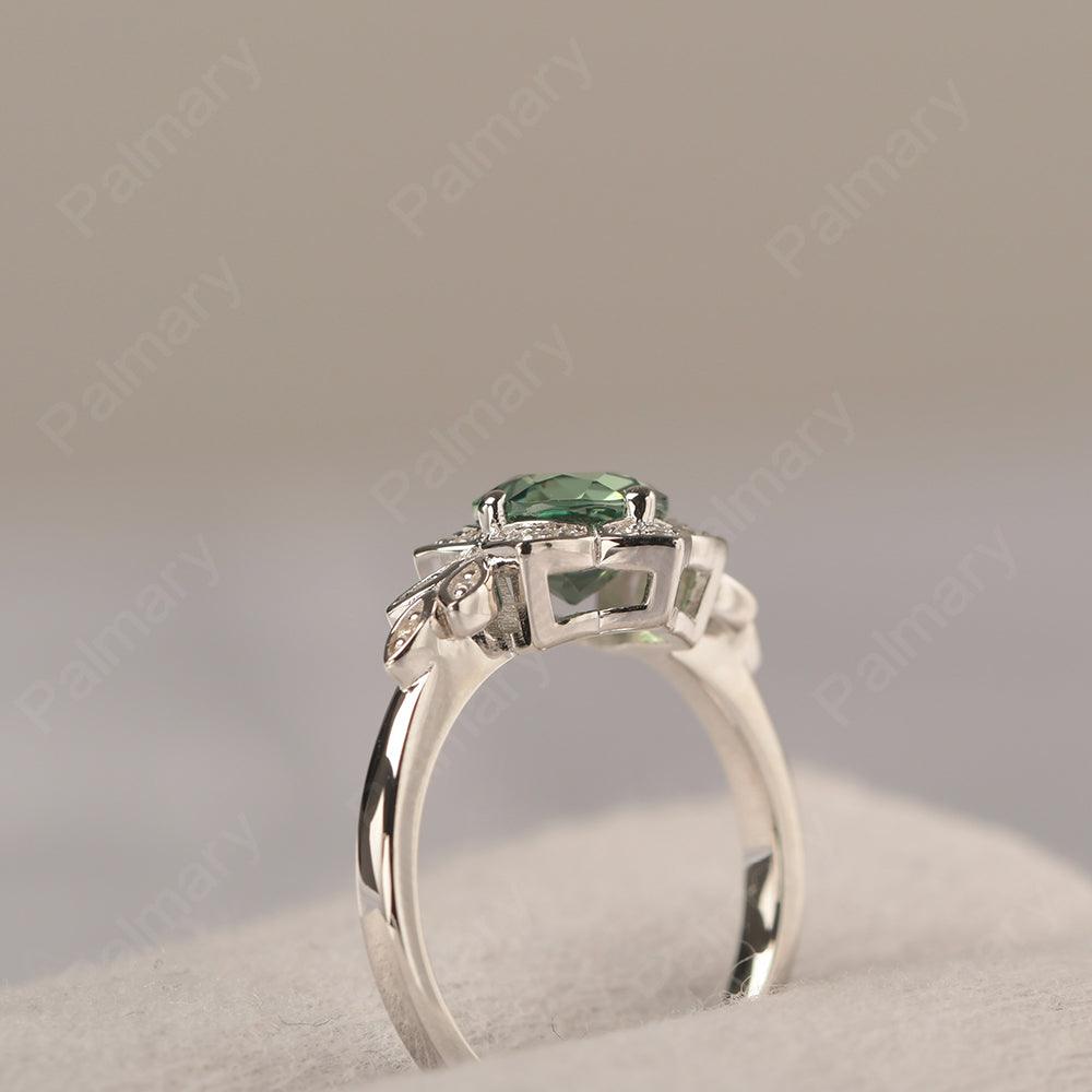 Dainty Round Cut Green Sapphire Wedding Rings - Palmary