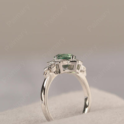 Dainty Round Cut Green Sapphire Wedding Rings - Palmary