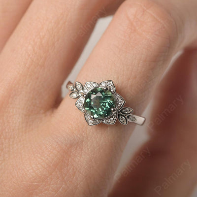 Dainty Round Cut Green Sapphire Wedding Rings - Palmary