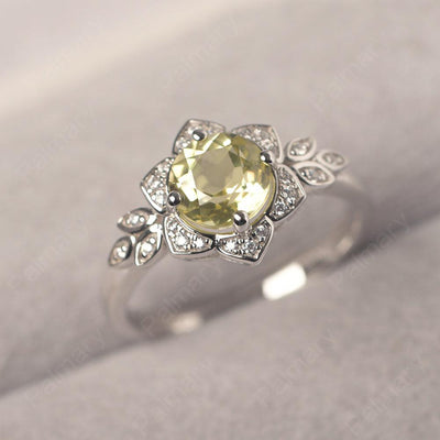 Dainty Round Cut Lemon Quartz Wedding Rings - Palmary