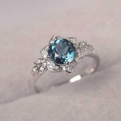 Dainty Round Cut London Blue Topaz Wedding Rings - Palmary