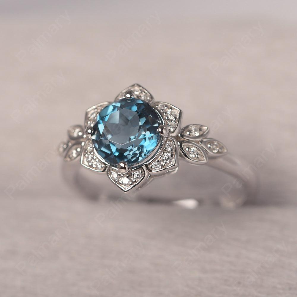 Dainty Round Cut London Blue Topaz Wedding Rings - Palmary