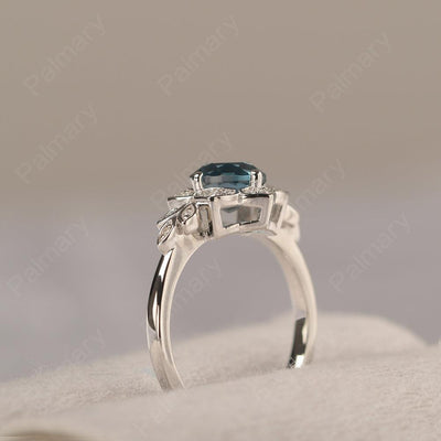 Dainty Round Cut London Blue Topaz Wedding Rings - Palmary