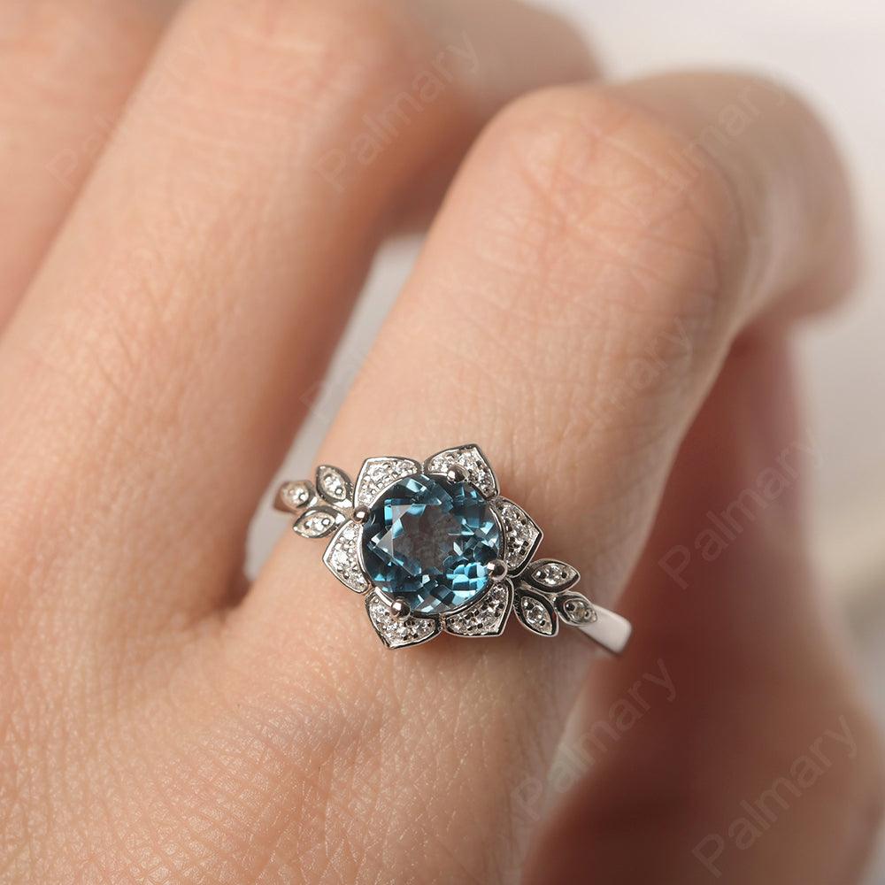 Dainty Round Cut London Blue Topaz Wedding Rings - Palmary