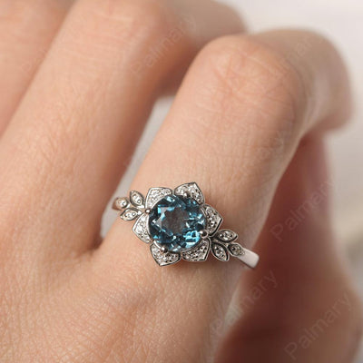 Dainty Round Cut London Blue Topaz Wedding Rings - Palmary