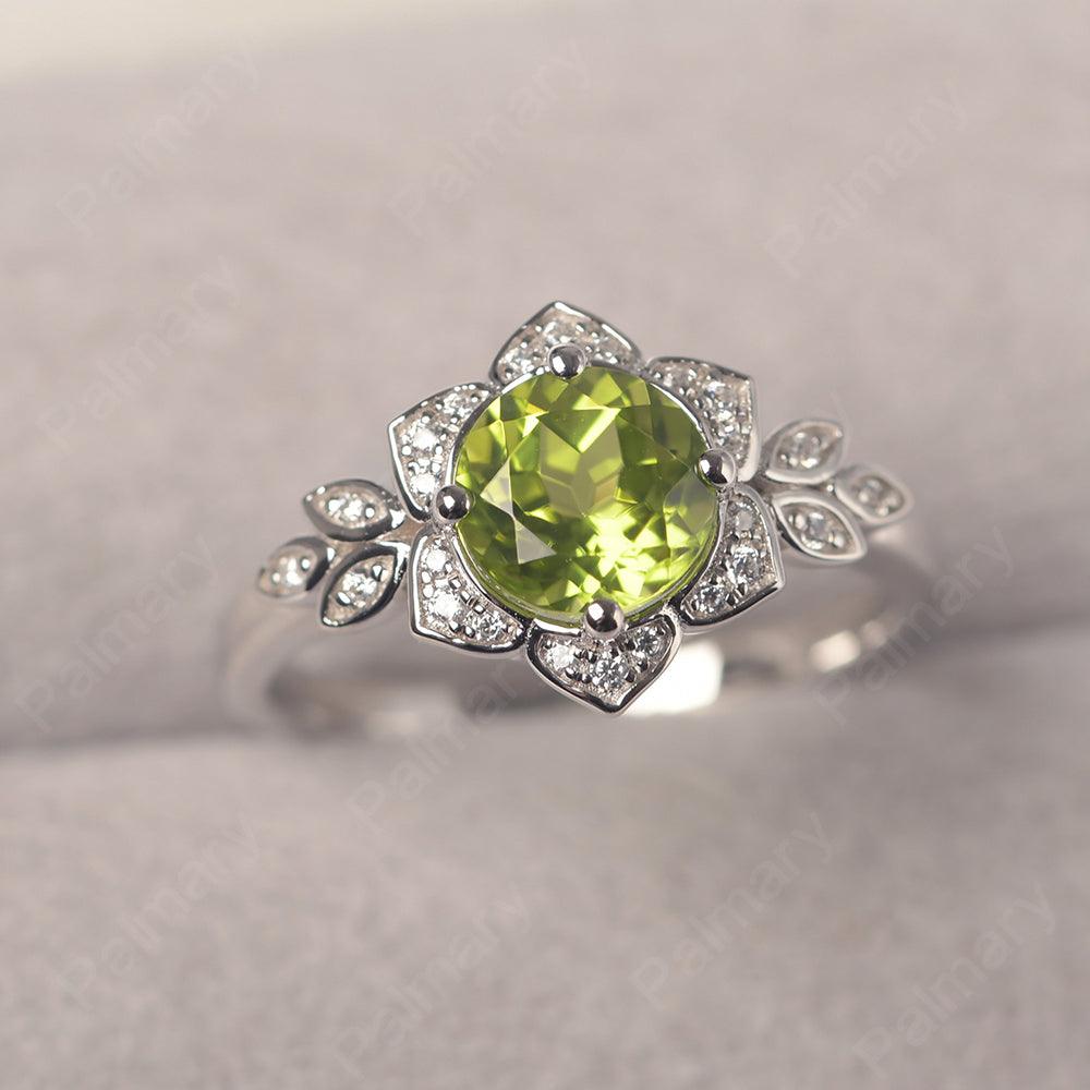 Dainty Round Cut Peridot Wedding Rings - Palmary