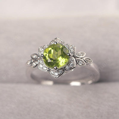 Dainty Round Cut Peridot Wedding Rings - Palmary