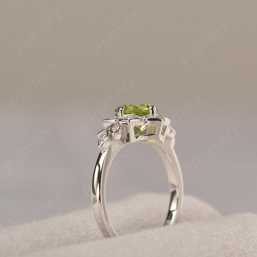 Dainty Round Cut Peridot Wedding Rings - Palmary