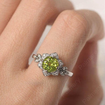 Dainty Round Cut Peridot Wedding Rings - Palmary