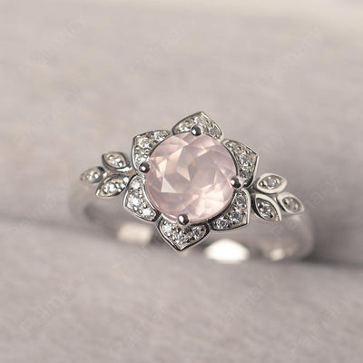 Dainty Round Cut Rose Quartz Wedding Rings - Palmary