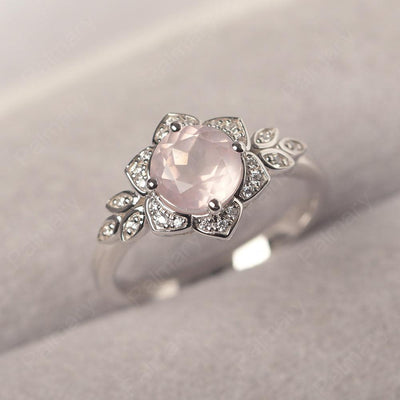 Dainty Round Cut Rose Quartz Wedding Rings - Palmary