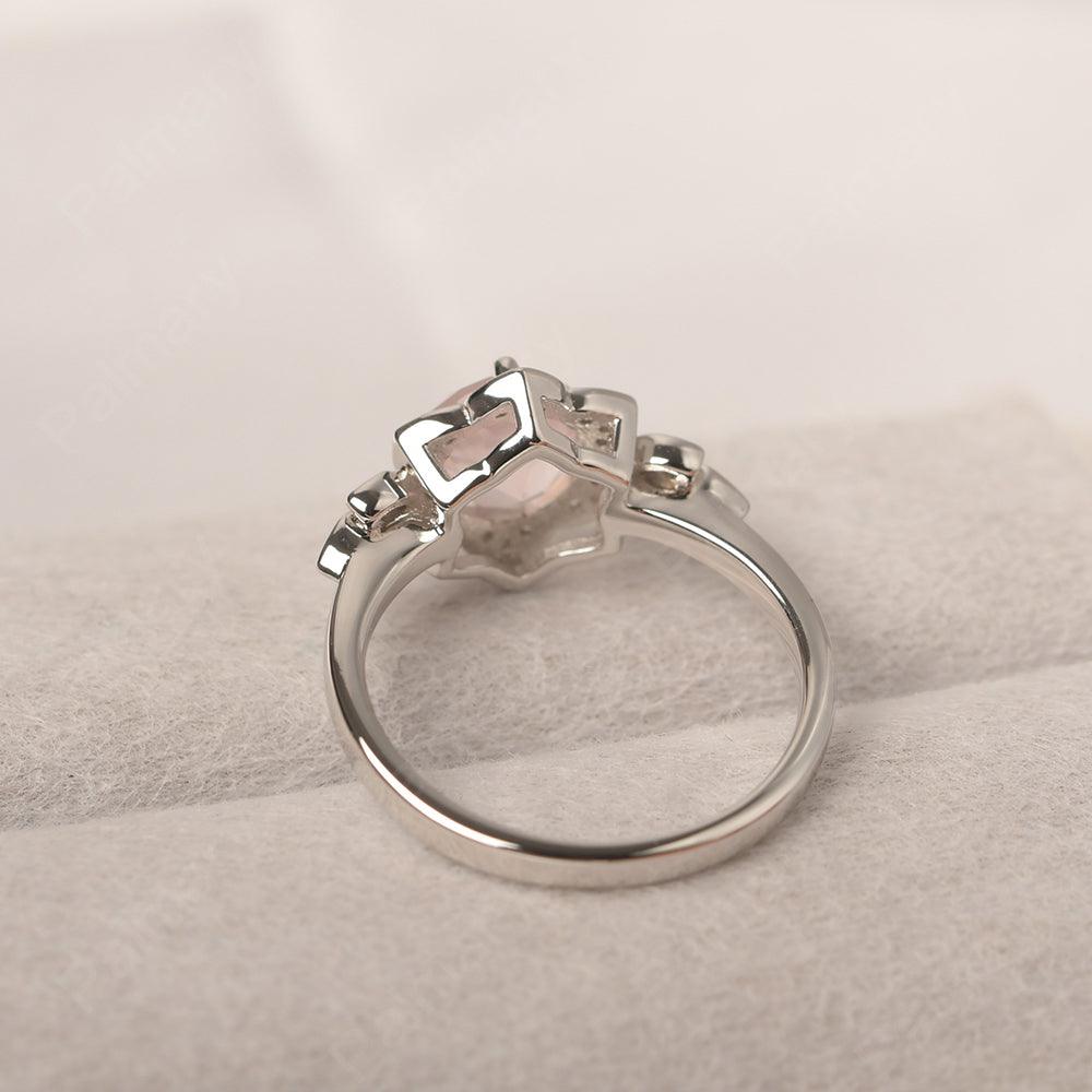 Dainty Round Cut Rose Quartz Wedding Rings - Palmary
