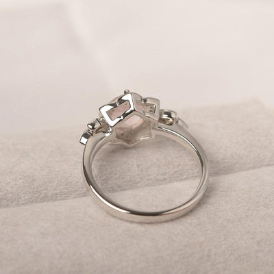 Dainty Round Cut Rose Quartz Wedding Rings - Palmary