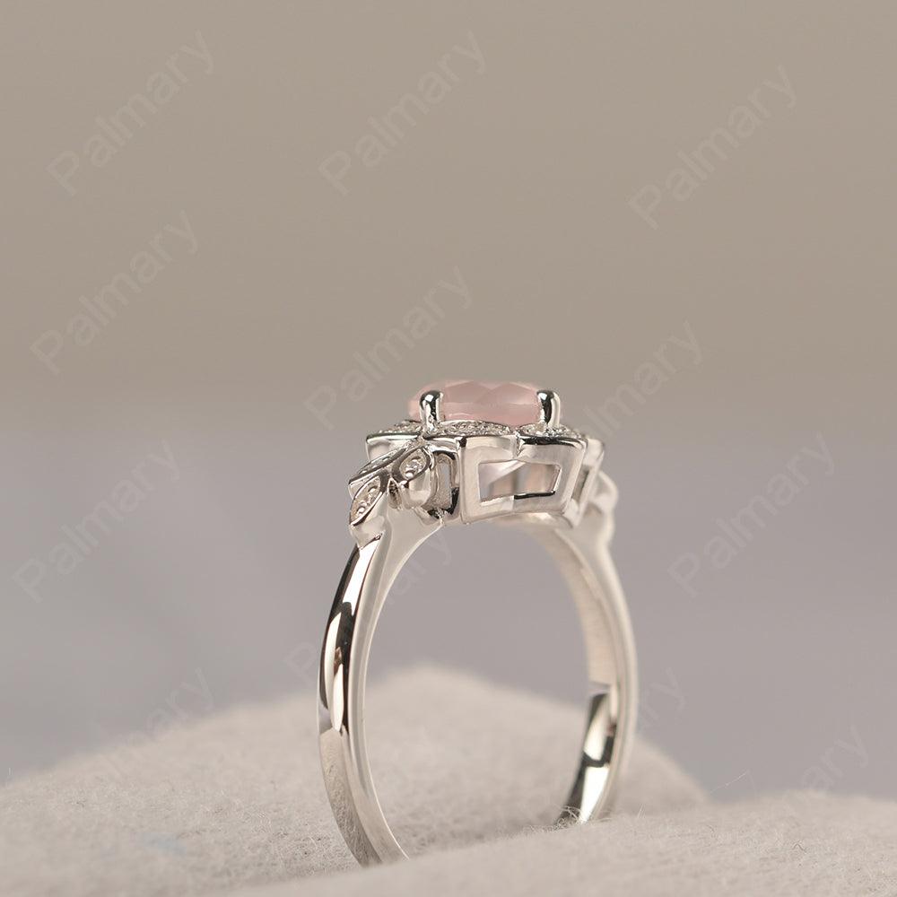 Dainty Round Cut Rose Quartz Wedding Rings - Palmary