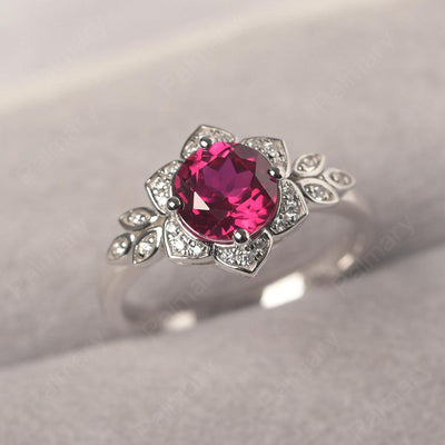 Dainty Round Cut Ruby Wedding Rings - Palmary