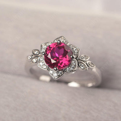 Dainty Round Cut Ruby Wedding Rings - Palmary