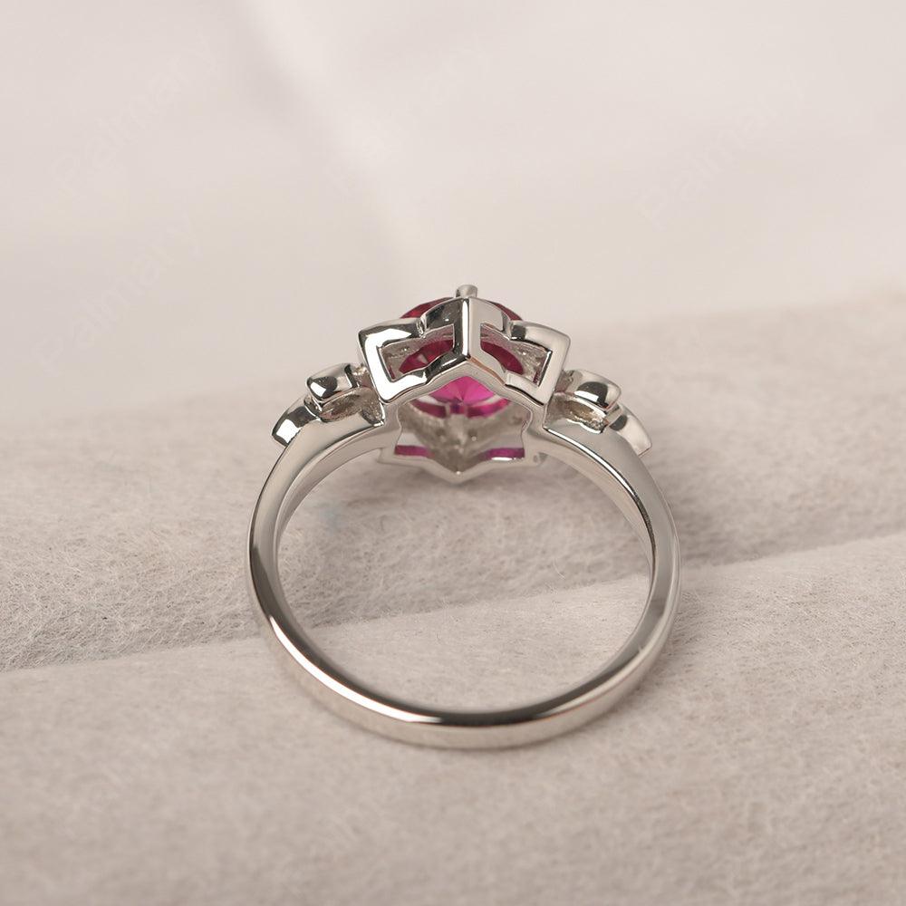 Dainty Round Cut Ruby Wedding Rings - Palmary