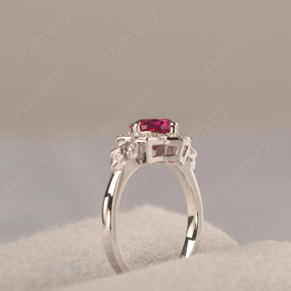 Dainty Round Cut Ruby Wedding Rings - Palmary