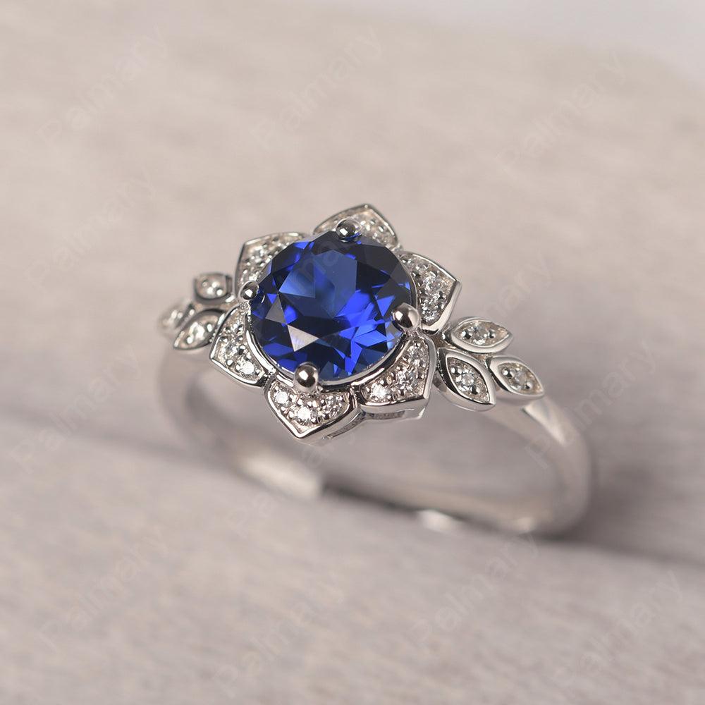 Dainty Round Cut Sapphire Wedding Rings - Palmary