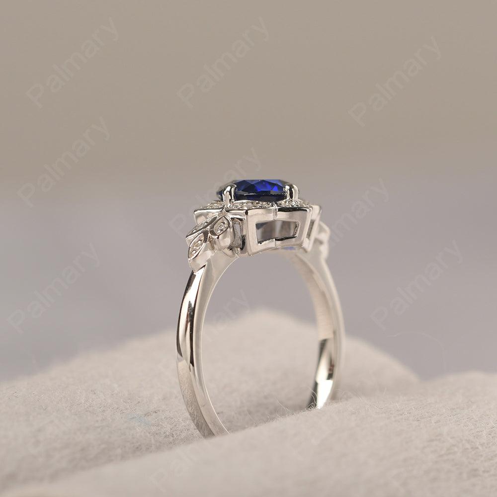 Dainty Round Cut Sapphire Wedding Rings - Palmary