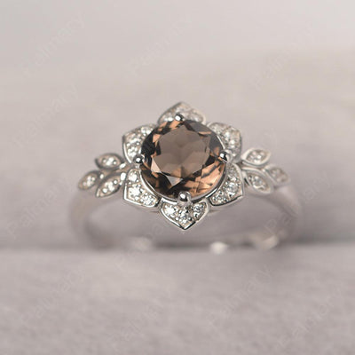 Dainty Round Cut Smoky Quartz  Wedding Rings - Palmary