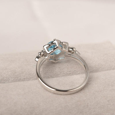 Dainty Round Cut Swiss Blue Topaz Wedding Rings - Palmary