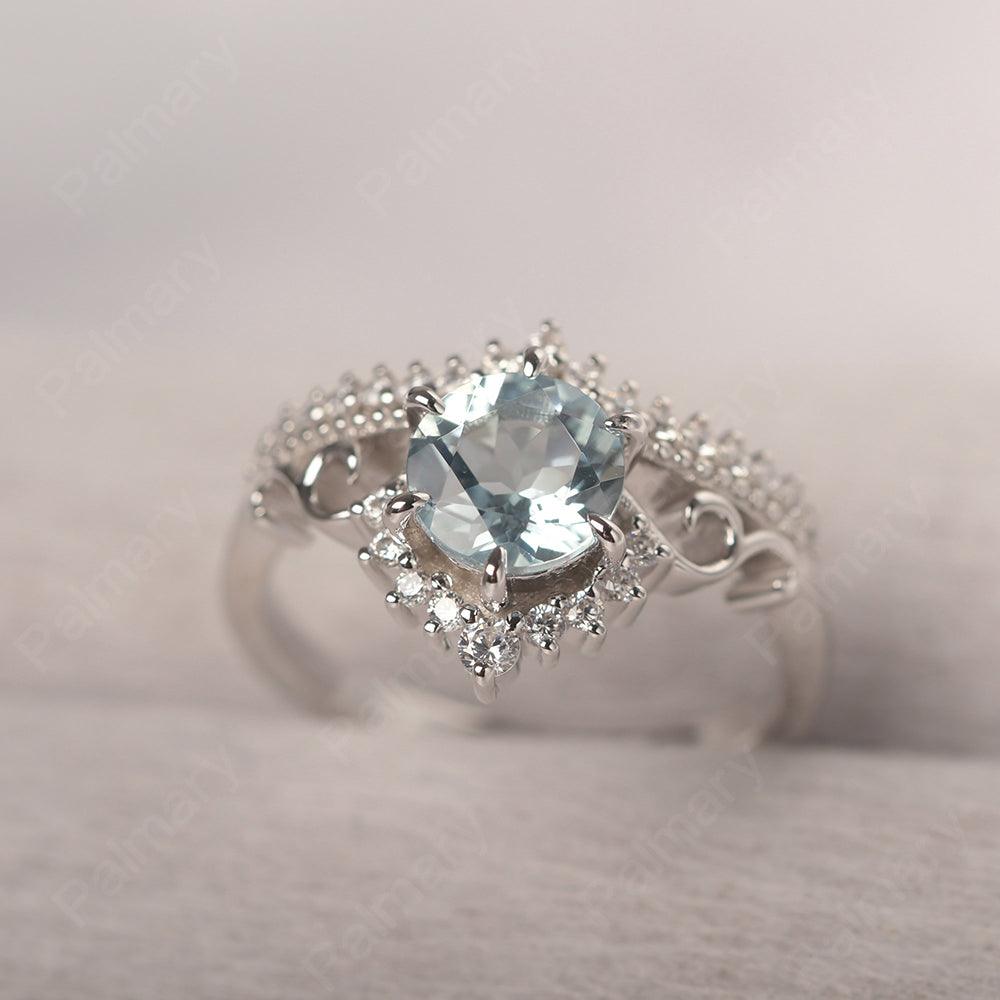 Round Cut Aquamarine Cocktail Ring - Palmary