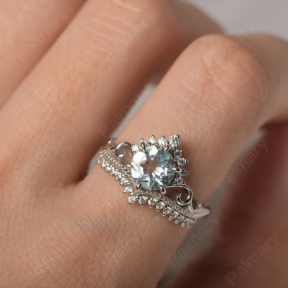 Round Cut Aquamarine Cocktail Ring - Palmary