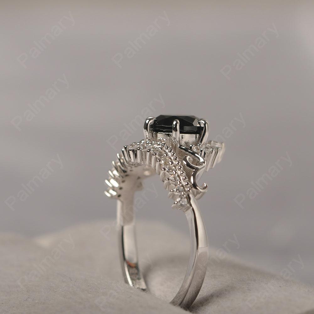 Round Cut Black Spinel Cocktail Ring - Palmary