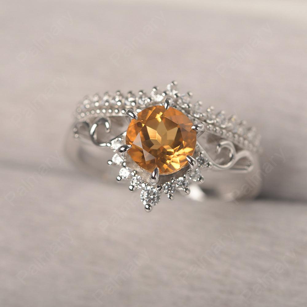 Round Cut Citrine Cocktail Ring - Palmary