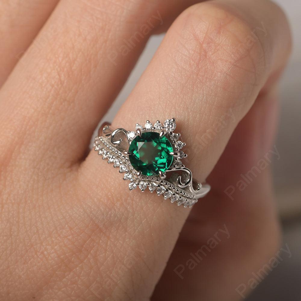 Round Cut Emerald Cocktail Ring - Palmary