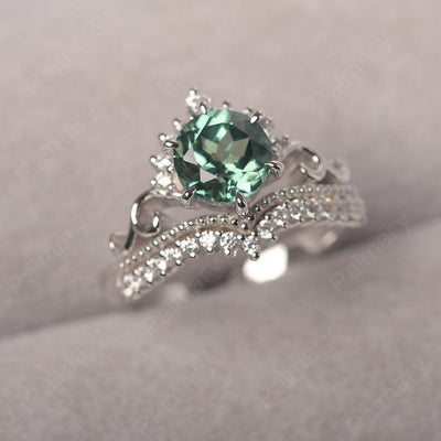 Round Cut Green Sapphire Cocktail Ring - Palmary
