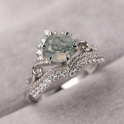 Round Cut Moss Agate Cocktail Ring - Palmary