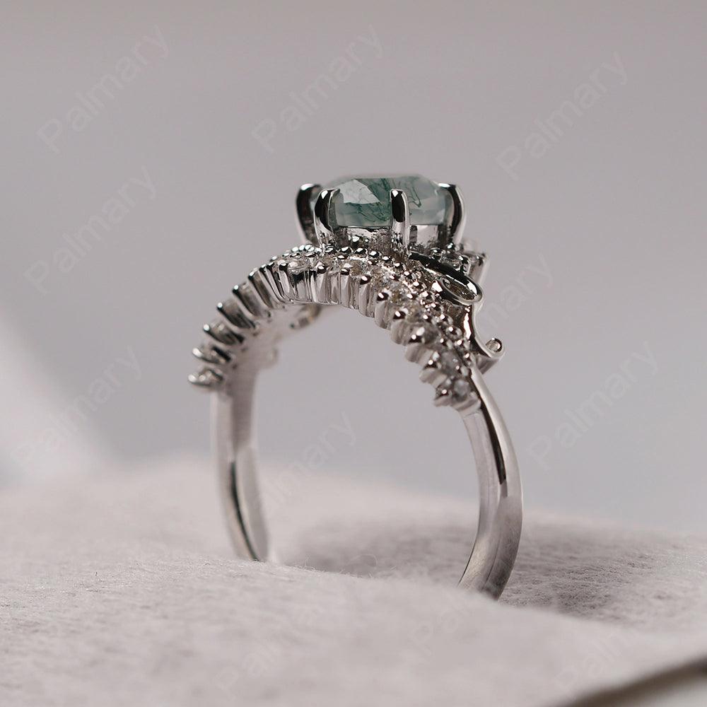 Round Cut Moss Agate Cocktail Ring - Palmary