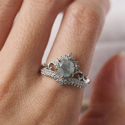Round Cut Moss Agate Cocktail Ring - Palmary