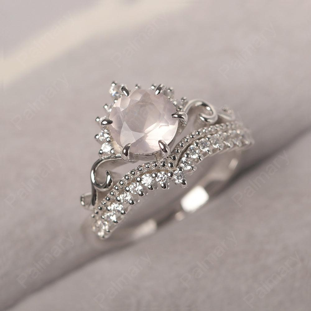 Round Cut Rose Quartz Cocktail Ring - Palmary