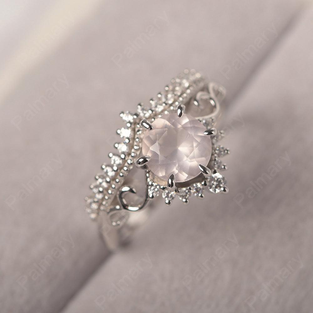 Round Cut Rose Quartz Cocktail Ring - Palmary
