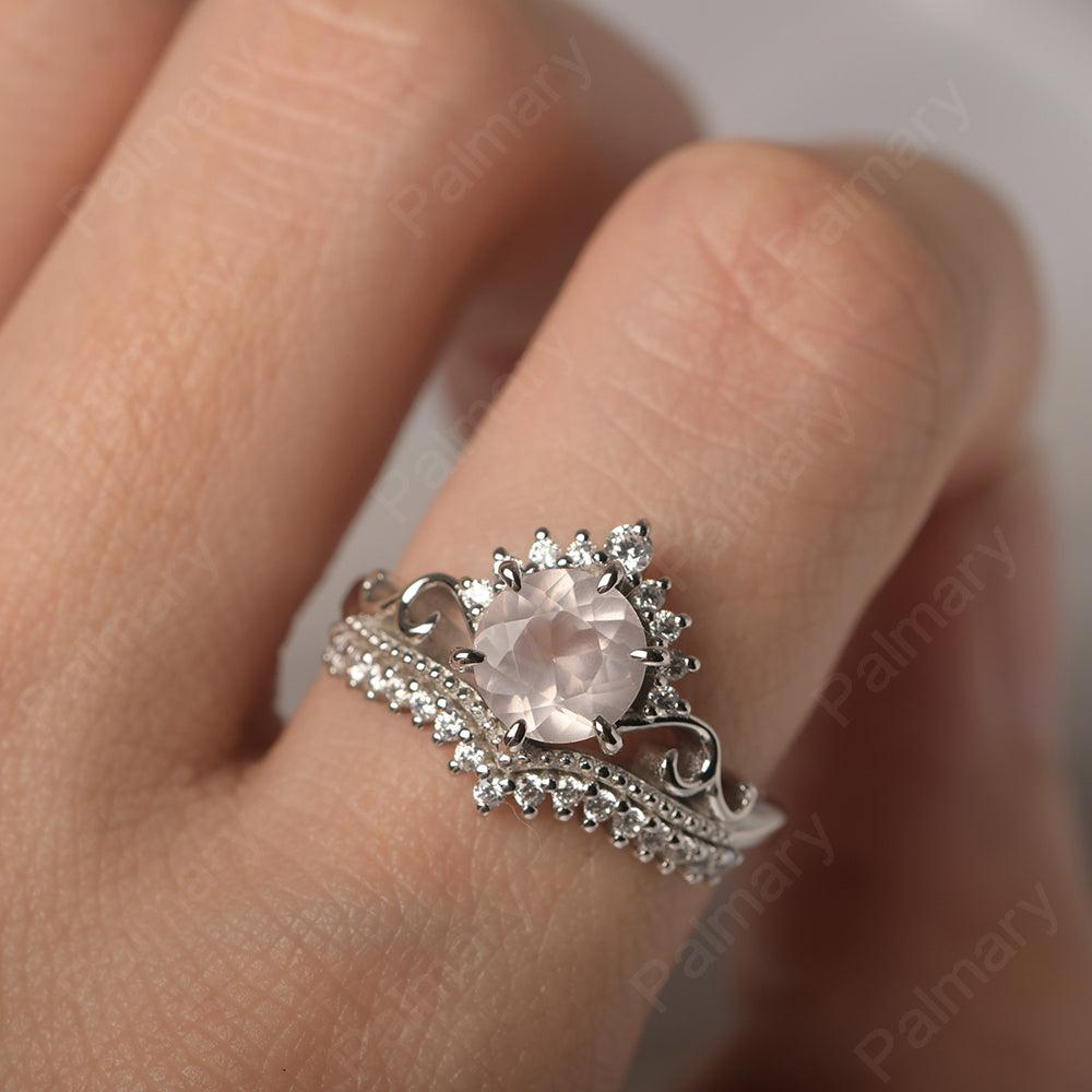 Round Cut Rose Quartz Cocktail Ring - Palmary