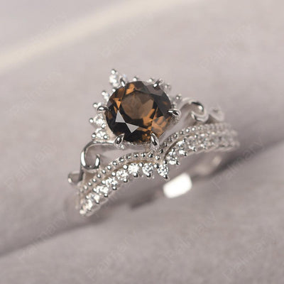 Round Cut Smoky Quartz  Cocktail Ring - Palmary