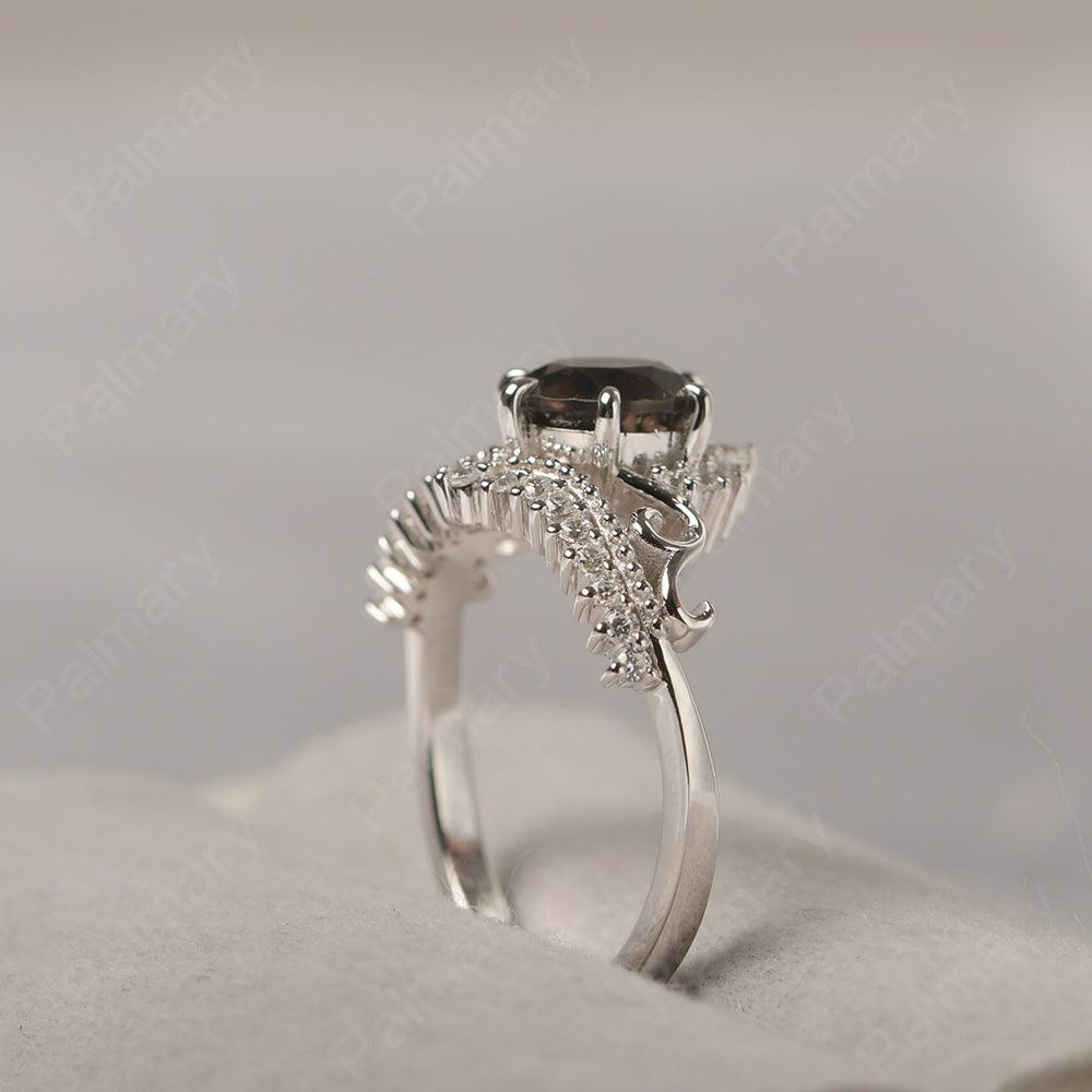 Round Cut Smoky Quartz  Cocktail Ring - Palmary
