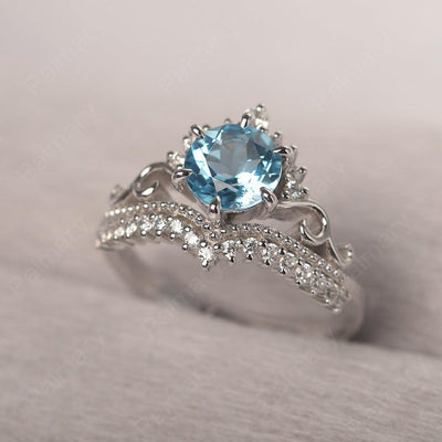 Round Cut Swiss Blue Topaz Cocktail Ring - Palmary