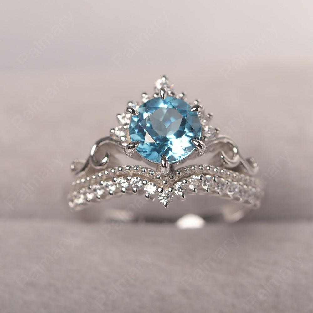 Round Cut Swiss Blue Topaz Cocktail Ring - Palmary