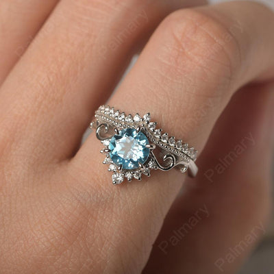 Round Cut Swiss Blue Topaz Cocktail Ring - Palmary