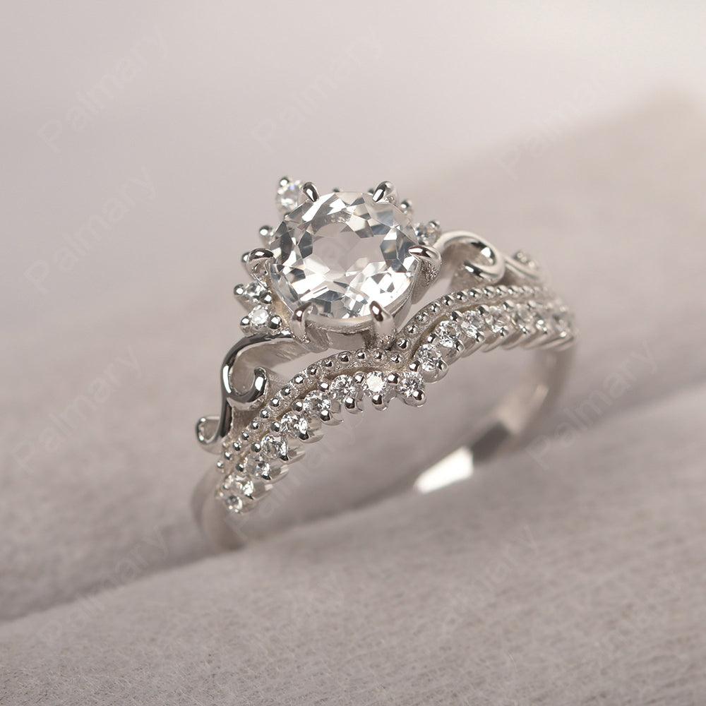Round Cut White Topaz Cocktail Ring - Palmary