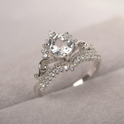 Round Cut White Topaz Cocktail Ring - Palmary
