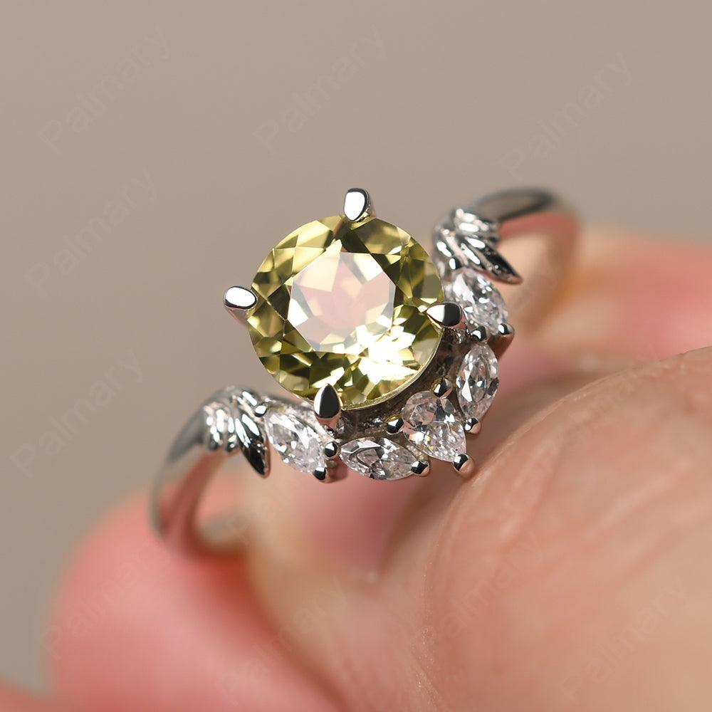 Round Lemon Quartz Alternative Engagement Rings - Palmary